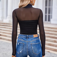 Women's Contour Turtleneck Bodysuit - Long Sleeve Mesh Body Sculpting Top