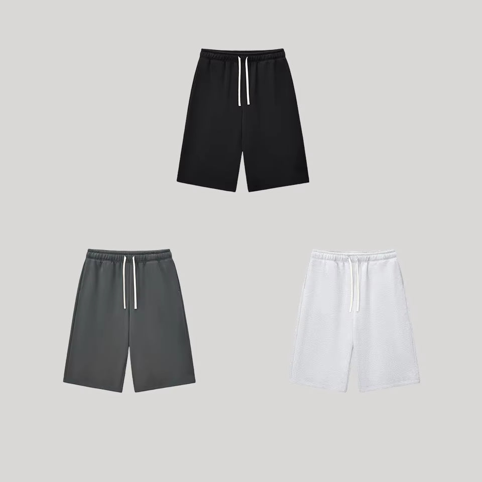 Wholesale 350GSM Fleece Lined 3/4 Length Sweatpants Men Heavyweight Drawstring Wide Leg Baggy Casual Culottes Streetwear