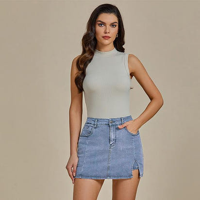 Sculpted Sleek Denim Mini Skirt