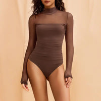 Women's Contour Turtleneck Bodysuit - Long Sleeve Mesh Body Sculpting Top